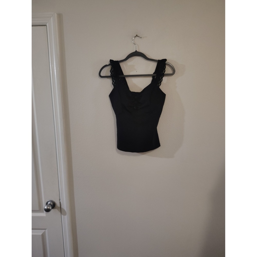 QED London Black Lace Trim Sweetheart Neck Button Front Sleeveless Top US XS